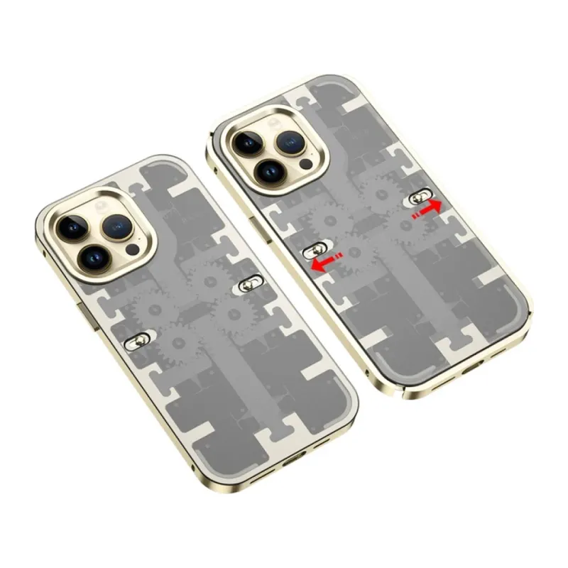Apple iPhone 14 Pro Kılıf Mekanik Bumper Kapak - Gold