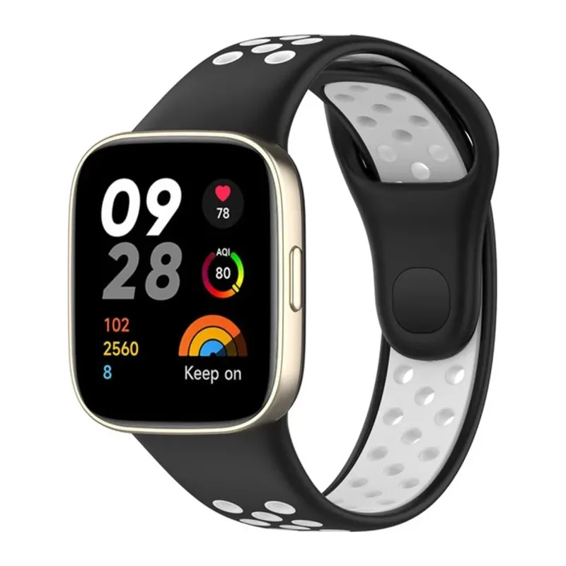 Xiaomi Redmi Watch 3 Spor Delikli Kordon - Siyah-Beyaz