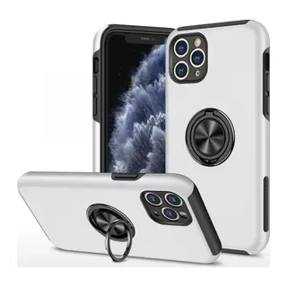 Apple iPhone 11 Pro Max Kılıf Elit Yüzüklü Kapak - Gümüş