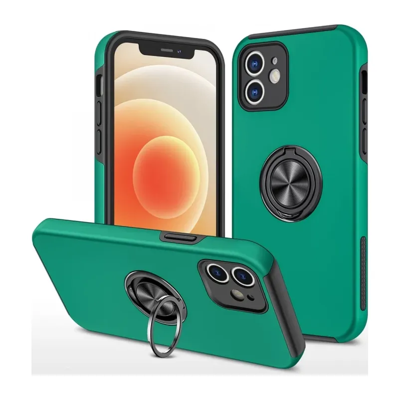 Apple iPhone 12 Kılıf Elit Yüzüklü Kapak - Yeşil