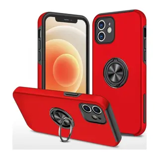 Apple iPhone 12 Kılıf Elit Yüzüklü Kapak - Kırmızı