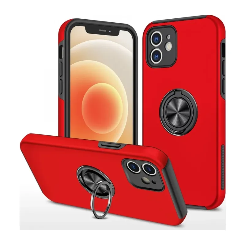Apple iPhone 12 Kılıf Elit Yüzüklü Kapak - Kırmızı