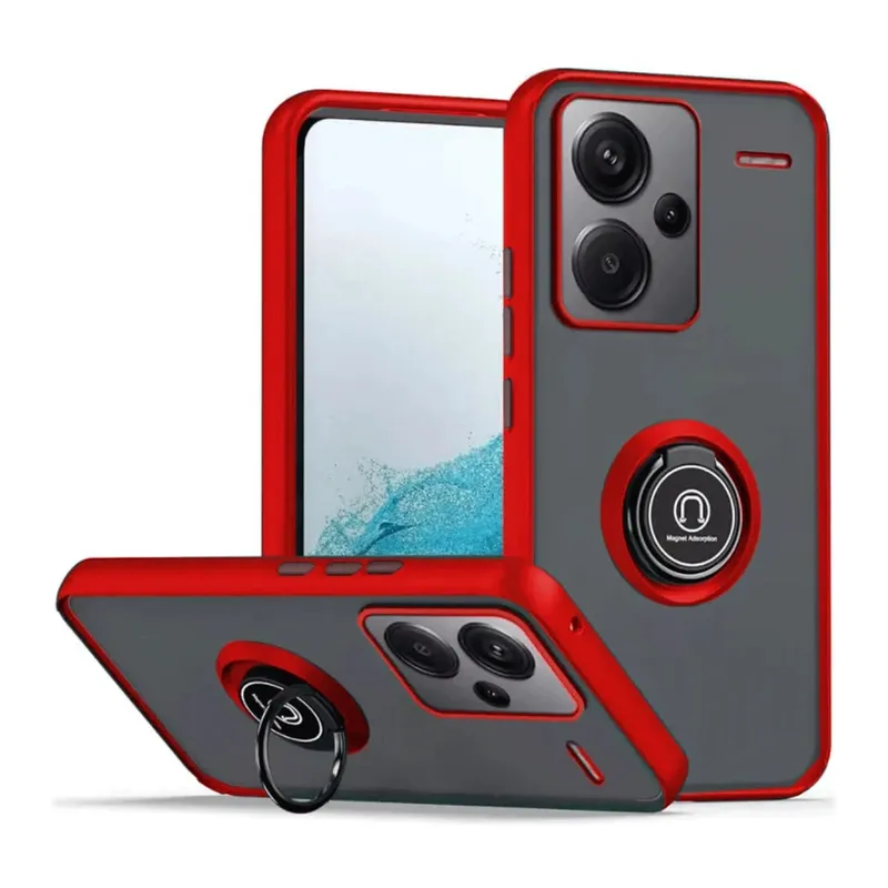 Xiaomi Redmi Note 13 Pro Plus Kılıf Montreal Yüzüklü Silikon Kapak - Kırmızı
