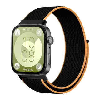 Huawei Fit 4 Hasırlı Cırtcırtlı Kordon - Siyah-Turuncu