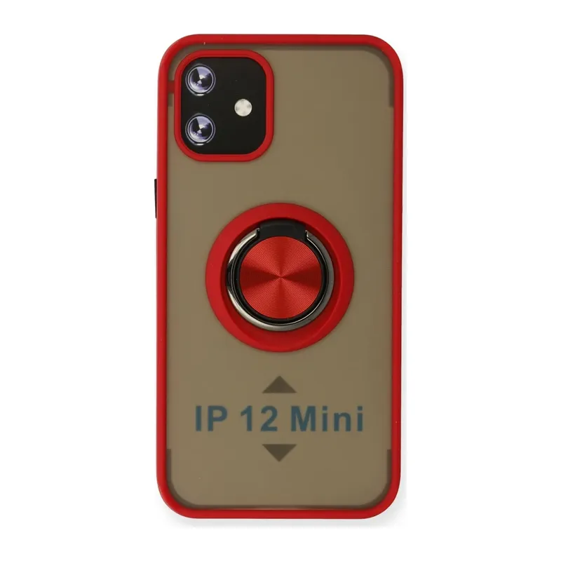 Apple iPhone 12 Mini Kılıf Montreal Yüzüklü Silikon Kapak - Kırmızı