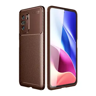 Xiaomi Poco F3 Kılıf Auto Focus Karbon Kapak - Kahverengi