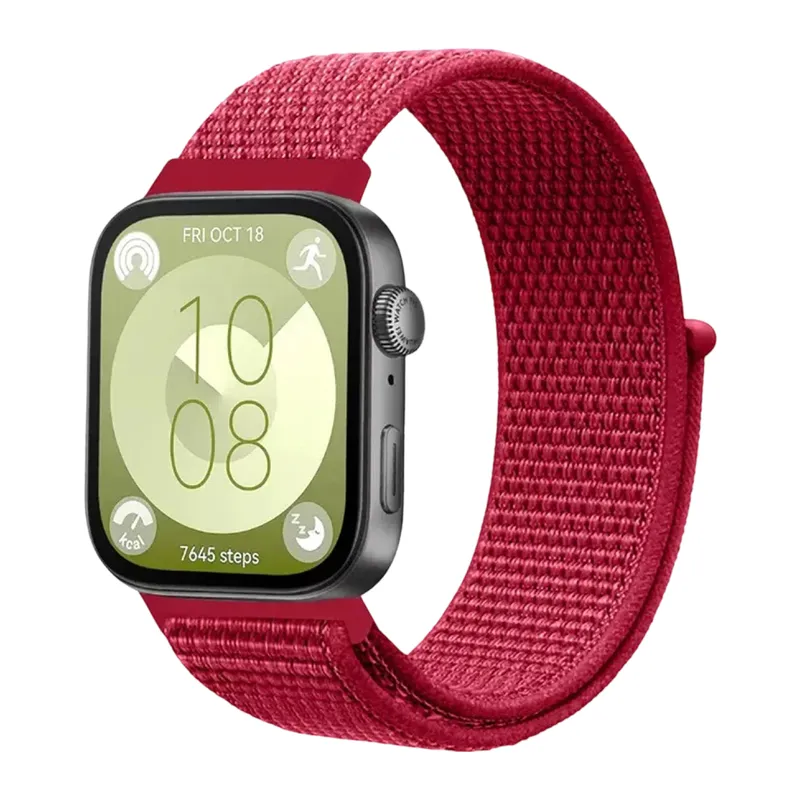 Huawei Fit 4 Hasırlı Cırtcırtlı Kordon - Kırmızı