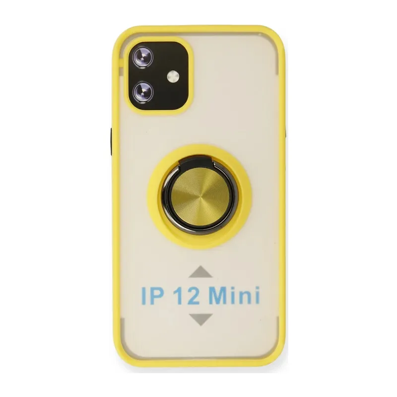 Apple iPhone 12 Mini Kılıf Montreal Yüzüklü Silikon Kapak - Sarı