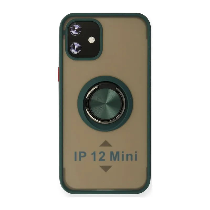 Apple iPhone 12 Mini Kılıf Montreal Yüzüklü Silikon Kapak - Yeşil