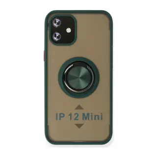 Apple iPhone 12 Kılıf Montreal Yüzüklü Silikon Kapak - Yeşil