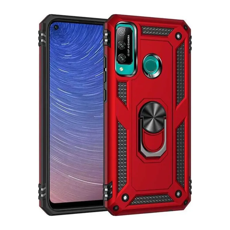 Huawei P40 Lite E Kılıf Sofya Yüzüklü Silikon Kapak - Kırmızı