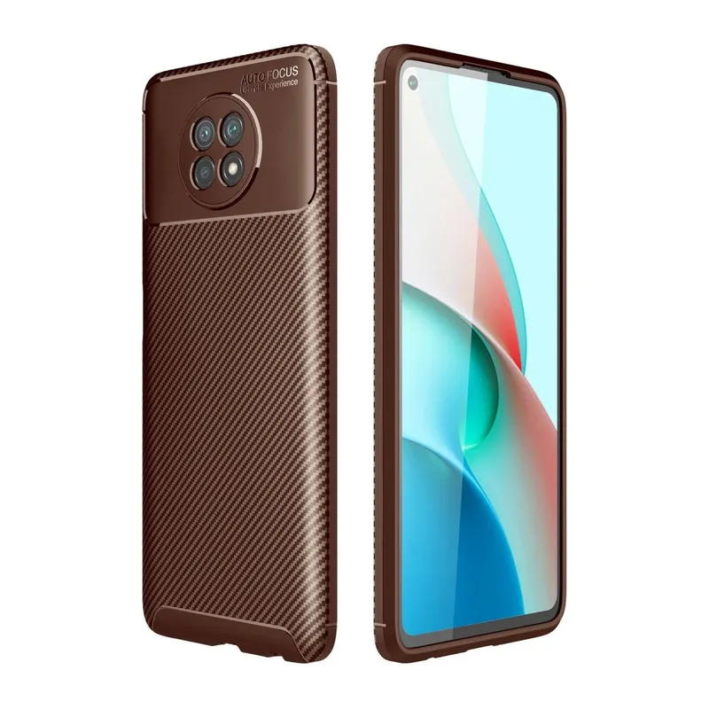 Xiaomi Redmi Note 9 5G Kılıf Auto Focus Karbon Kapak - Kahverengi