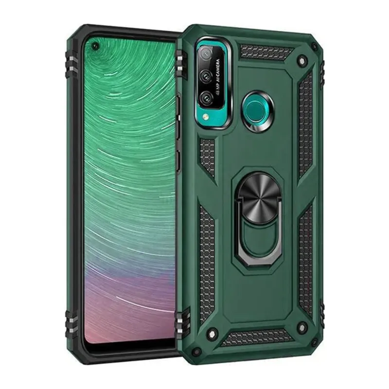 Huawei P40 Lite E Kılıf Sofya Yüzüklü Silikon Kapak - Yeşil