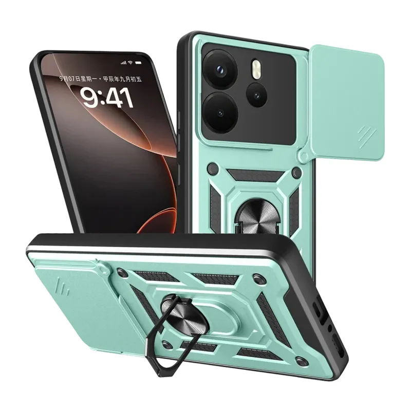 Xiaomi Redmi Note 14 4G Pars Lens Yüzüklü Silikon - Yeşil