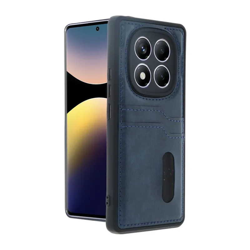 Xiaomi Redmi Note 14 Pro 5G Kılıf Sara Kartvizitli Deri Kılıf - Lacivert