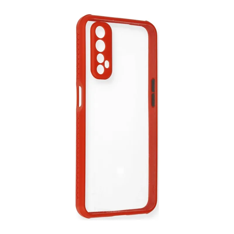Realme 7 Kılıf Miami Şeffaf Silikon - Kırmızı