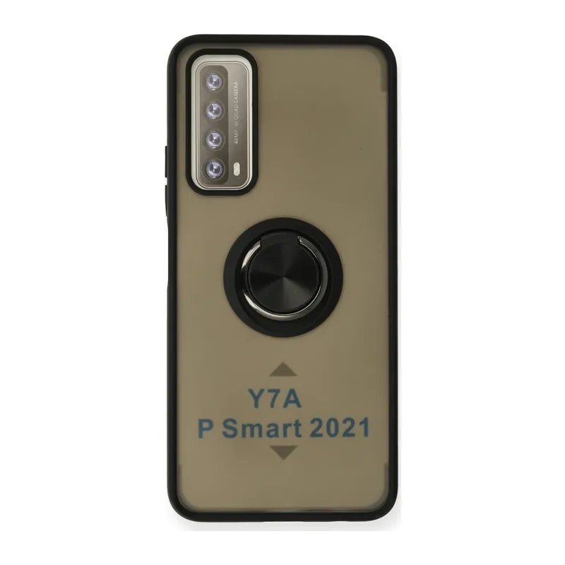 Huawei P Smart 2021 Kılıf Montreal Yüzüklü Silikon Kapak - Siyah