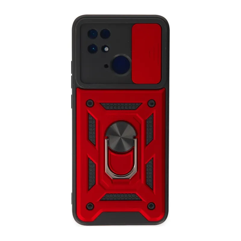 Xiaomi Redmi 10C Kılıf Pars Lens Yüzüklü Silikon - Kırmızı