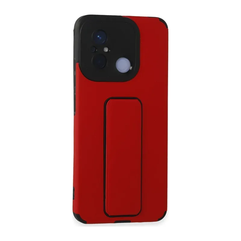 Xiaomi Redmi 12C Kılıf Mega Standlı Silikon - Kırmızı