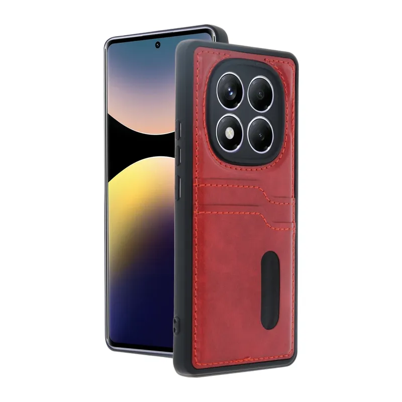Xiaomi Redmi Note 14 Pro 5G Kılıf Sara Kartvizitli Deri Kılıf - Kırmızı