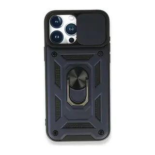 Apple iPhone 15 Pro Kılıf Pars Lens Yüzüklü Silikon - Lacivert