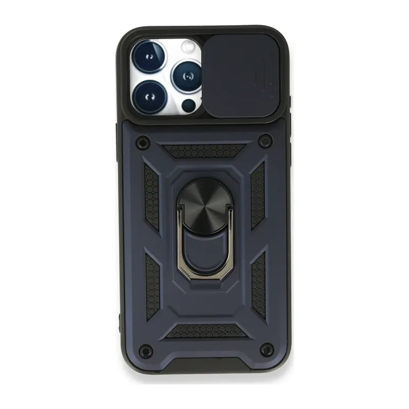 Apple iPhone 15 Pro Kılıf Pars Lens Yüzüklü Silikon - Lacivert