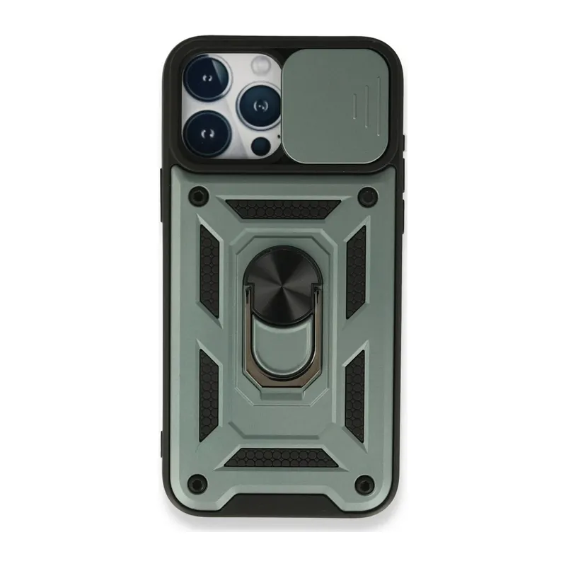 Apple iPhone 15 Pro Max Kılıf Pars Lens Yüzüklü Silikon - Yeşil