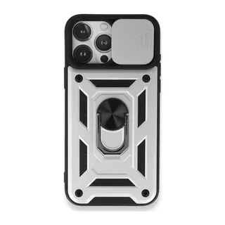 Apple iPhone 15 Pro Max Kılıf Pars Lens Yüzüklü Silikon - Gümüş