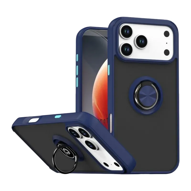 Apple iPhone 17 Pro Montreal Yüzüklü Silikon Kapak - Lacivert