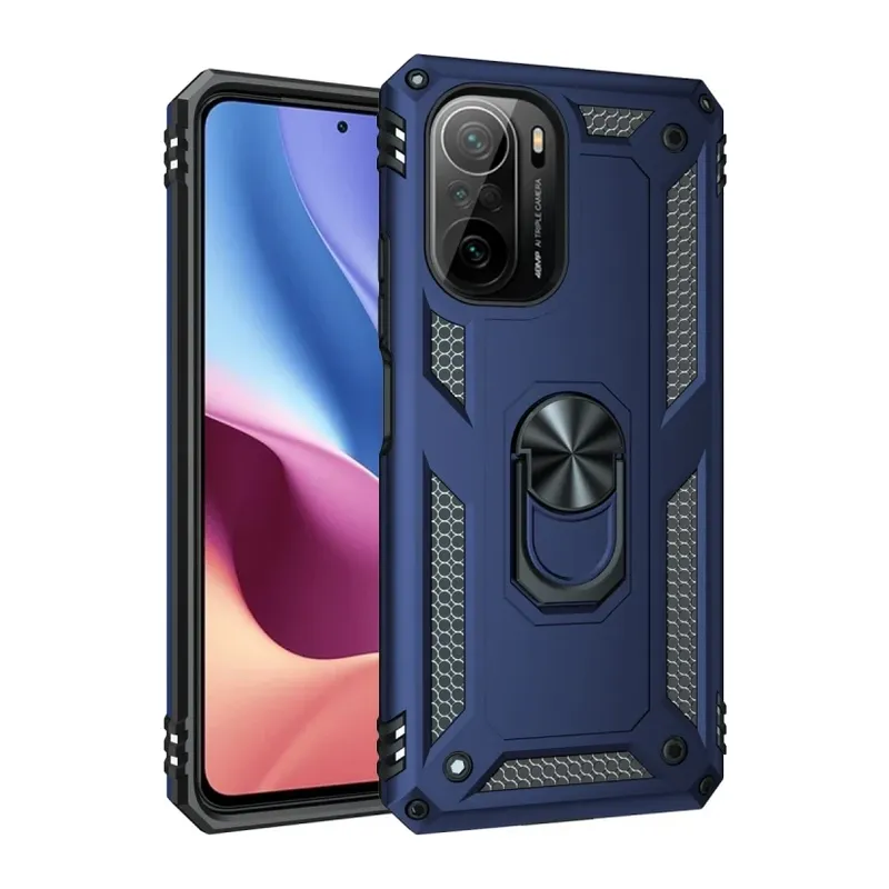 Xiaomi Poco F3 Kılıf Sofya Yüzüklü Silikon Kapak - Lacivert
