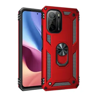 Xiaomi Poco F3 Kılıf Sofya Yüzüklü Silikon Kapak - Kırmızı