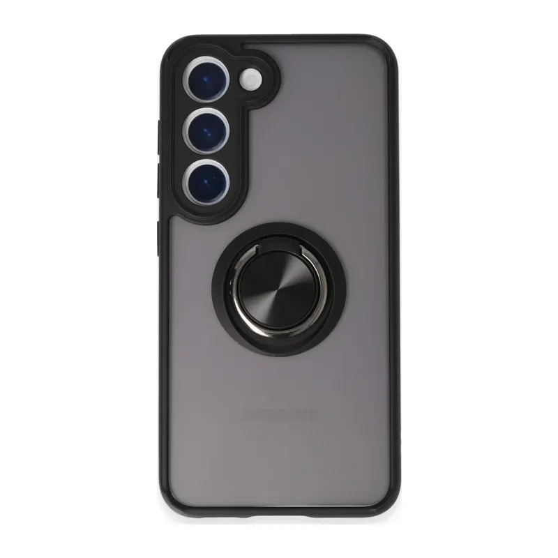 Samsung Galaxy S23 Kılıf Montreal Yüzüklü Silikon Kapak - Siyah