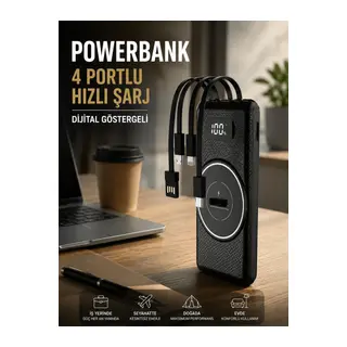 Hızlı Şarj Dijital Göstergeli Powerbankli Çoklu Şarj Özelliği