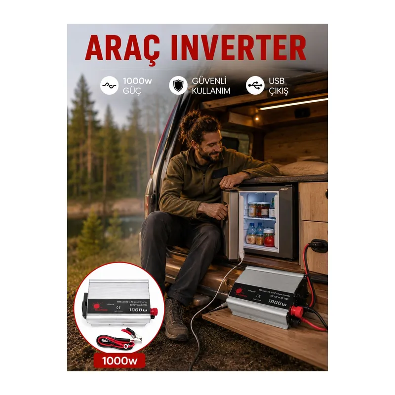 1000 Watt Oto İnvertör Elektrik Dönüştürücü Ev Tipi Priz