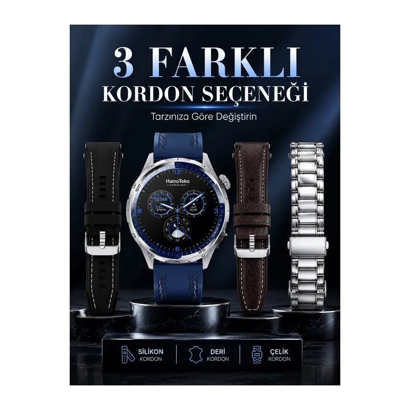 AMOLED Ekranlı Bluetooth Akıllı Saat 3 Kordonlu Uzun Pil Ömürlü