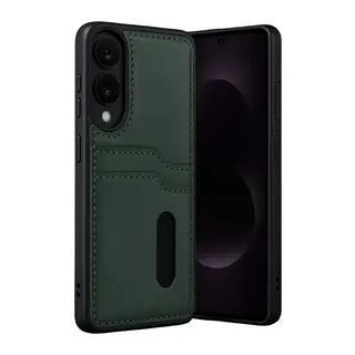 Samsung Galaxy S25 Edge Sara Kartvizitli Deri Kılıf - Koyu Yeşil