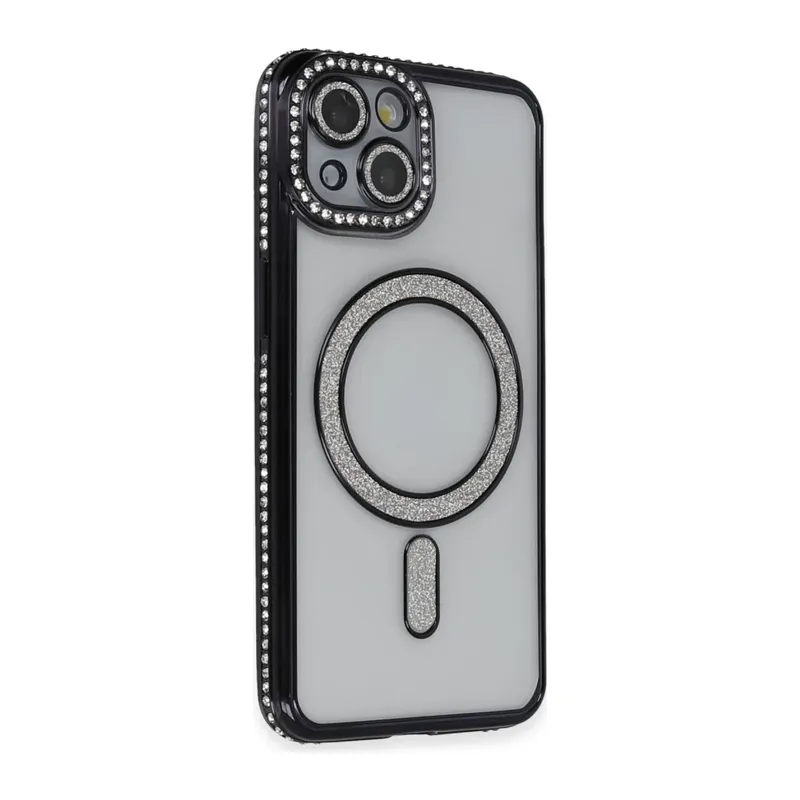 Apple iPhone 13 Kılıf Joke Simli Magneticsafe Kılıf - Siyah