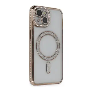Apple iPhone 13 Kılıf Joke Simli Magneticsafe Kılıf - Gold