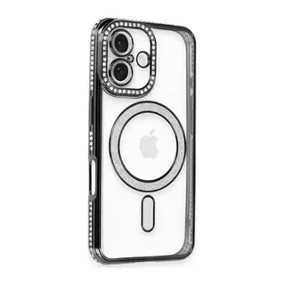 Apple iPhone 16 Kılıf Joke Simli Magneticsafe Kılıf - Siyah