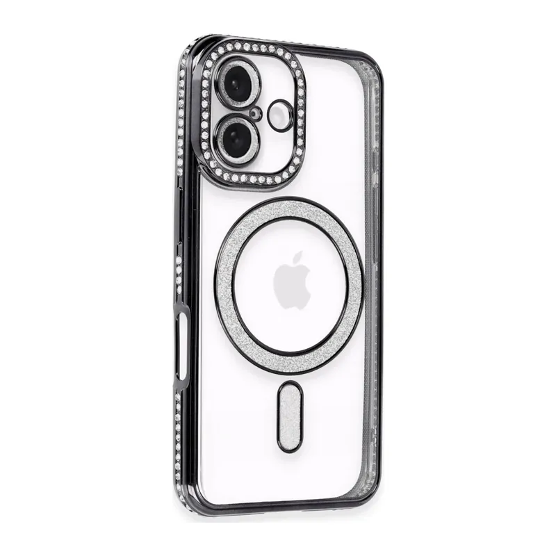Apple iPhone 16 Kılıf Joke Simli Magneticsafe Kılıf - Siyah