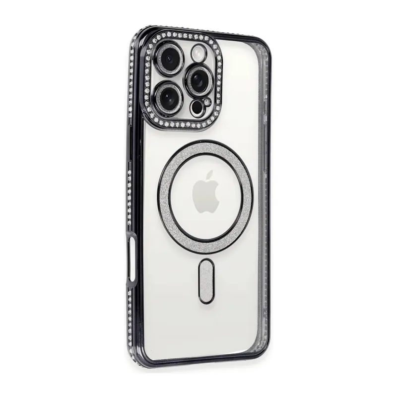 Apple iPhone 16 Pro Kılıf Joke Simli Magneticsafe Kılıf - Siyah