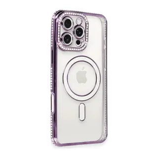 Apple iPhone 16 Pro Kılıf Joke Simli Magneticsafe Kılıf - Derin Mor
