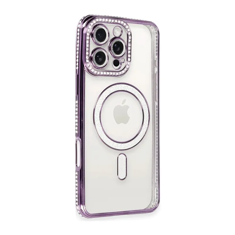 Apple iPhone 16 Pro Kılıf Joke Simli Magneticsafe Kılıf - Derin Mor