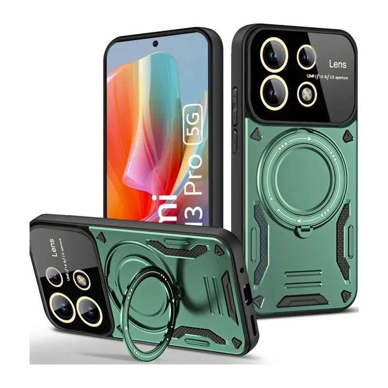 Xiaomi Redmi Note 13 Pro 5G Kılıf Joy Lens Standlı Kapak - Koyu Yeşil