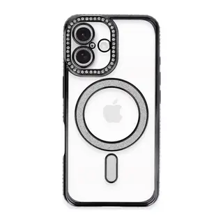 Apple iPhone 16 Plus Kılıf Joke Simli Magneticsafe Kılıf - Siyah