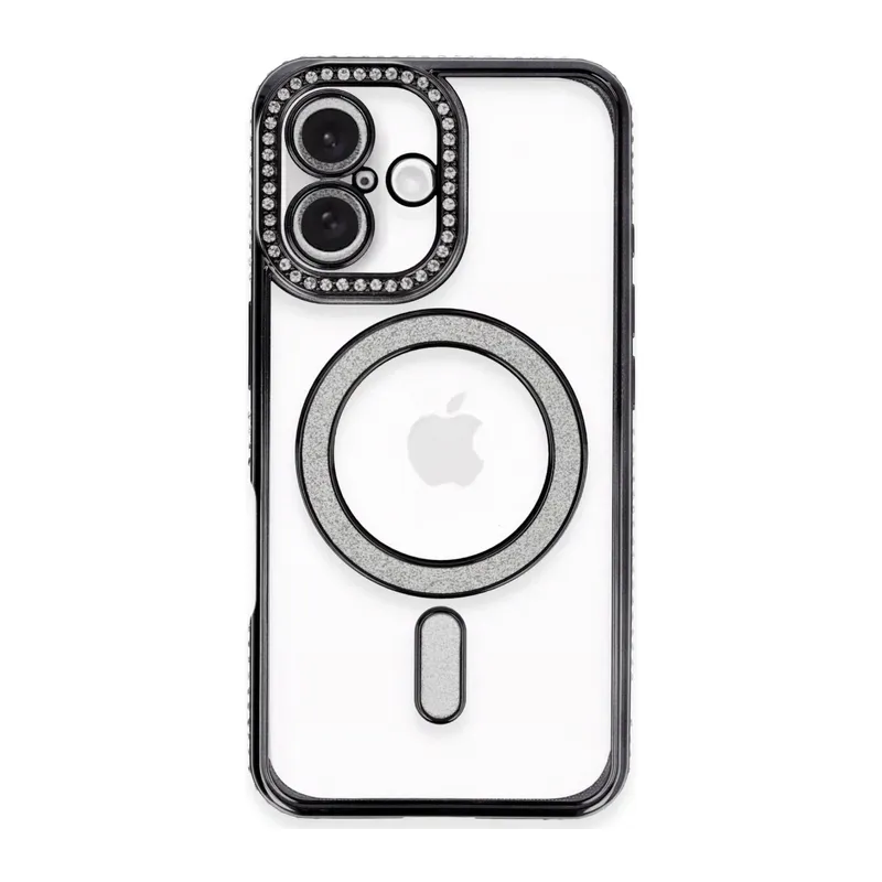 Apple iPhone 16 Plus Kılıf Joke Simli Magneticsafe Kılıf - Siyah