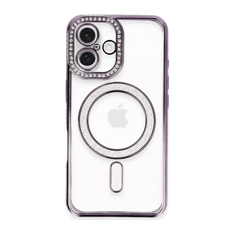 Apple iPhone 16 Plus Kılıf Joke Simli Magneticsafe Kılıf - Derin Mor