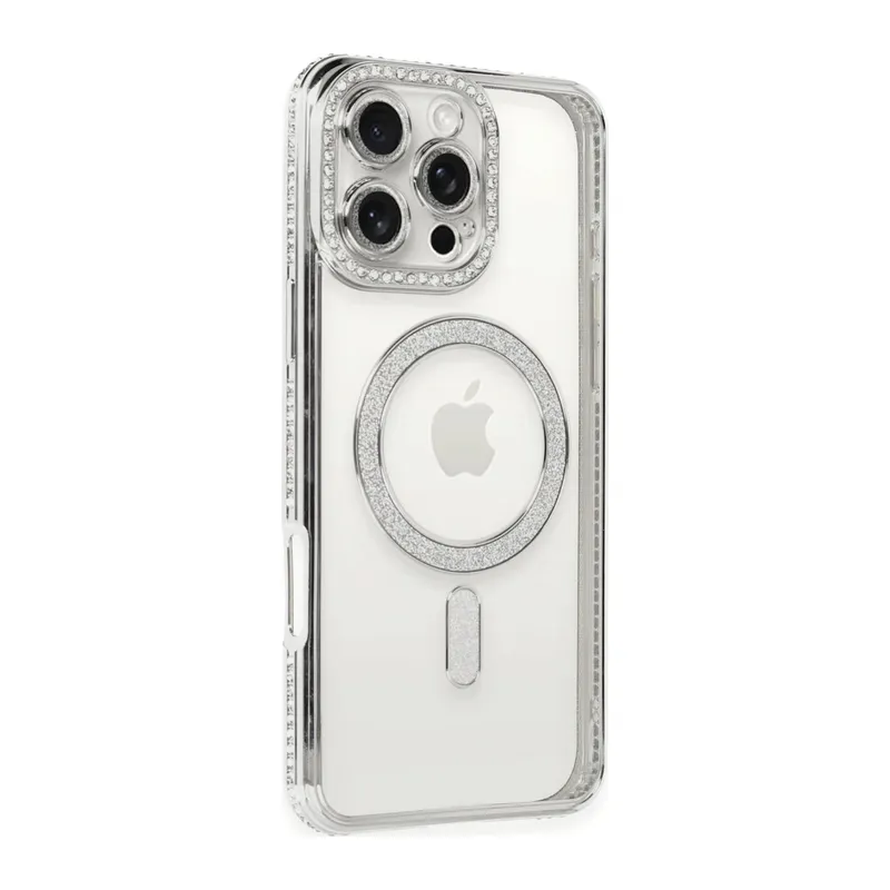 Apple iPhone 16 Pro Kılıf Joke Simli Magneticsafe Kılıf - Gümüş