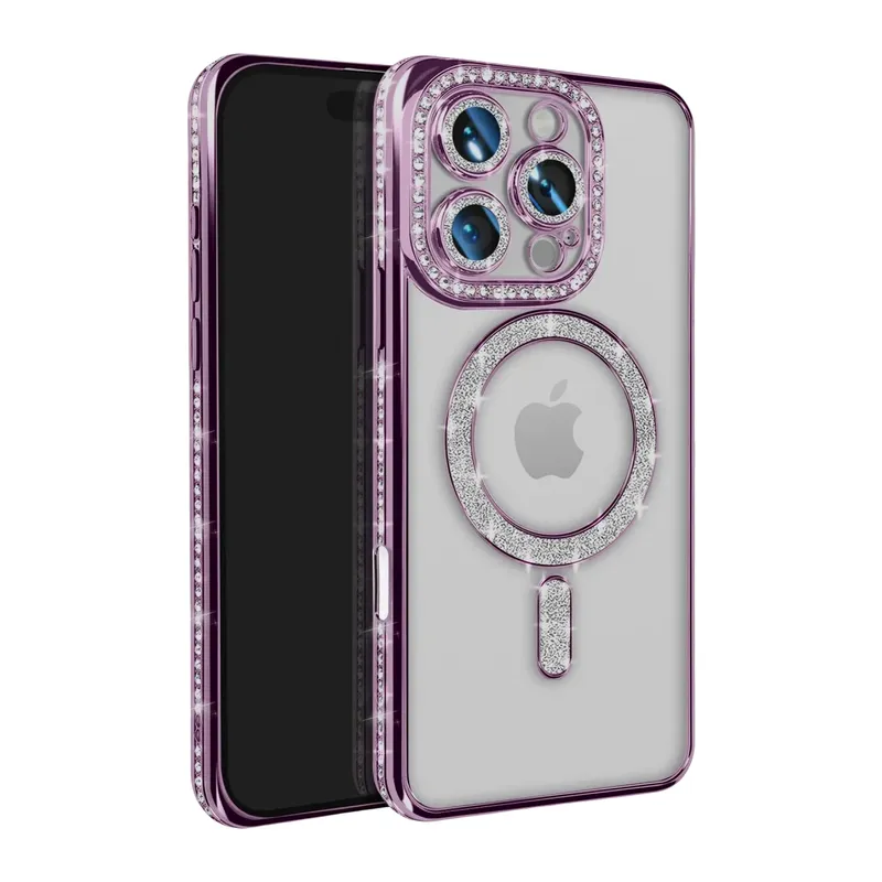 Apple iPhone 16 Pro Max Kılıf Joke Simli Magneticsafe Kılıf - Derin Mor