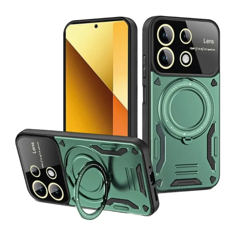 Xiaomi Redmi Note 13 4G Kılıf Joy Lens Standlı Kapak - Koyu Yeşil